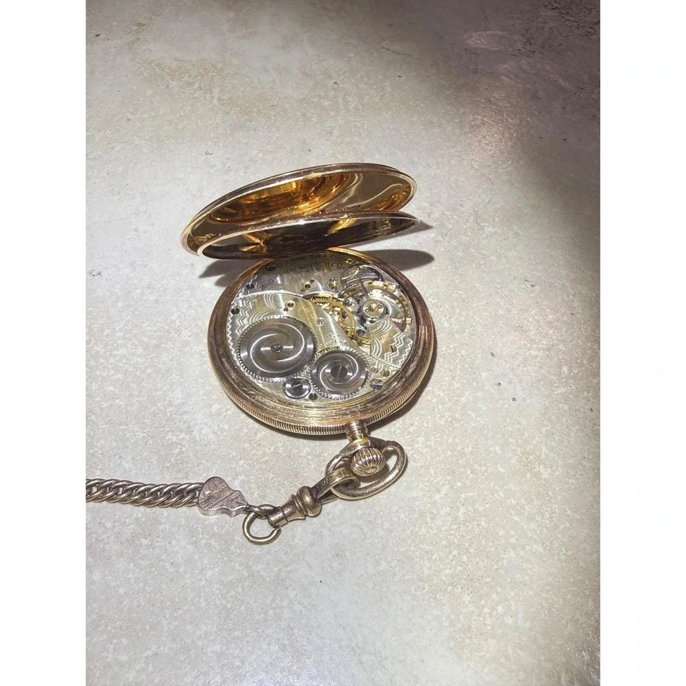 Antique ELGIN 14K Solid Gold 585 Fine 15 Jewels Pocket Watch Case Chain Fob‎